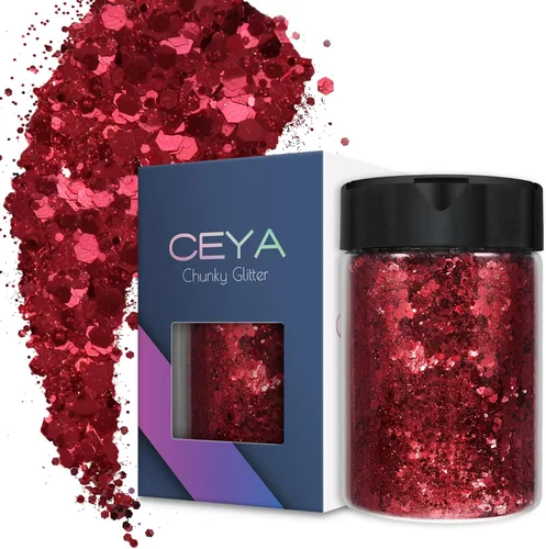 Miniatura 7 de Ceya - Purpurina gruesa, 140 g / 4.9 oz de polvo de purpurina para manualidades, color lila aubergine, con copos finos, lentejuelas iridiscentes 4.9