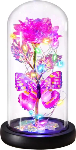 Miniatura 9 de Beauty and The Beast Regalos de Rosa para Mujeres, Rosa de Luz Eterna en Cúpula de Cristal, Regalos de Flor Rosa del Día de la Madre para Mamá Azul