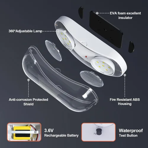 Miniatura 5 de Luz de emergencia exterior con clasificación de ubicación húmeda, luces de emergencia LED exteriores impermeables con batería de respaldo, cabezales