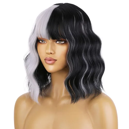 Miniatura 14 de BERON 14 Inches Ash Blonde Wig with Bangs Short Curly Wig Short Ash Blonde Bob Synthetic Wigs for Women Daily Halloween Party or Cosplay Hairnet