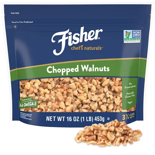 Fisher - Nueces picadas, 16 onzas, nueces cultivadas en California, sin sal, naturalmente sin gluten, sin conservantes, sin OMG