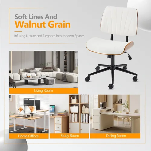 Miniatura 9 de VINGLI Silla de oficina en casa sin brazos y respaldo curvos anchos, silla de escritorio Ergoromic de altura ajustable, función giratoria e Blanco