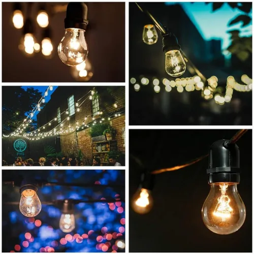 Miniatura 8 de Hometown Evolution, Inc. Cadena de luces comerciales E26 con cable de calibre 16 (S14 bombillas transparentes de 11 W, 100 pies 50 zócalos)