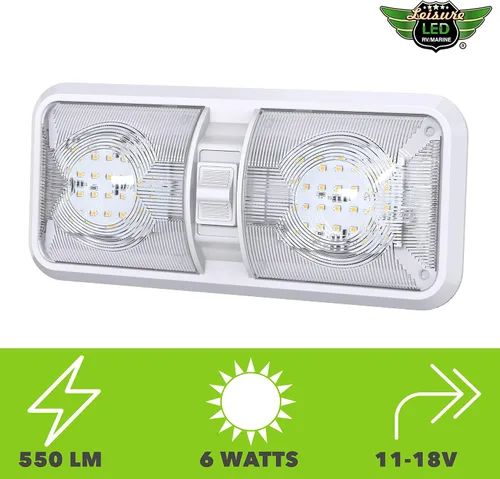 Miniatura 5 de Paquete de 2 luces LED para techo con doble cúpula para RV con interruptor de encendido/apagado para iluminación