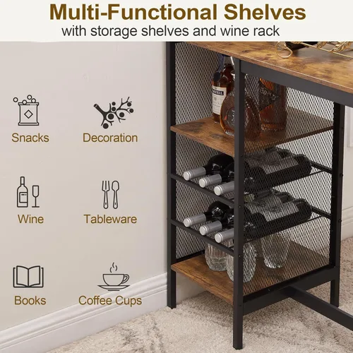 Miniatura 5 de VECELO Bar Table and Chairs Set for 2, 3-Piece Dining Set with Storage Shelves, Cup Holder & Wine Rack, PU Leather Cushion Stools, for Kitchen Small