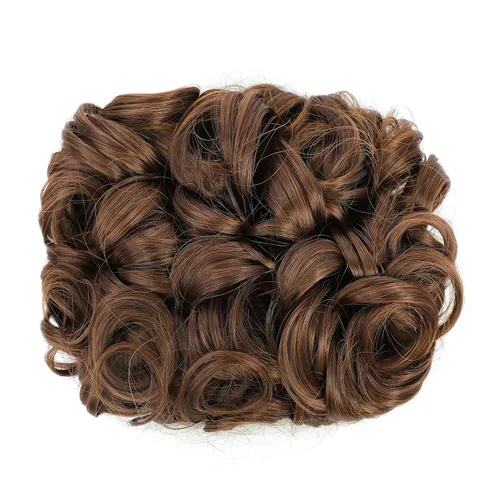 Miniatura 2 de SWACC Extensión de moño de cabello rizado corto y desordenado, peines de cabello fáciles de estirar, extensión de cola de caballo con clip, marrón