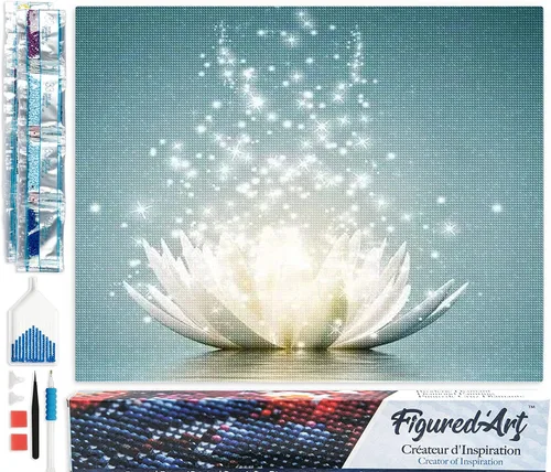 Miniatura 16 de Figured'Art Kit de arte de pintura de diamantes para adultos de 16 x 20 pulgadas, taladro cuadrado completo 5D en el lago, lienzo enrollado