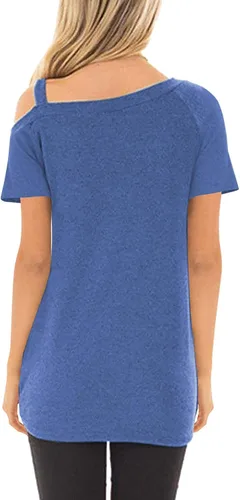 Miniatura 3 de Temofon - Camisetas de mujer, sin hombros, camiseta de verano informal, de manga corta, con diseño de nudo trasero y hombros desnudos, tallas S a 2XL