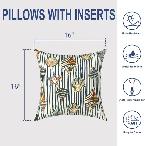 Miniatura 854 de Juego de 2 almohadas para exteriores de 16 x 16 pulgadas, repelentes al agua con interiores, para muebles de patio, hogar, jardín, geometría bohemia