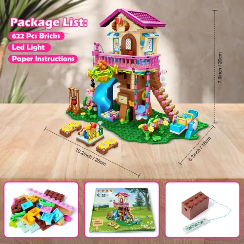 Miniatura 8 de HOGOKIDS Juego de Construcción de Casa del Árbol con Luz LED - 622pcs Bloques de Construcción de Casa del Árbol, Juguetes de Casa del Bosque