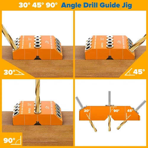 Miniatura 4 de BLEKOO - Plantilla de guía de taladro angular naranja con 4 brocas para kit de tornillos de retraso de barandilla de cable y postes de madera