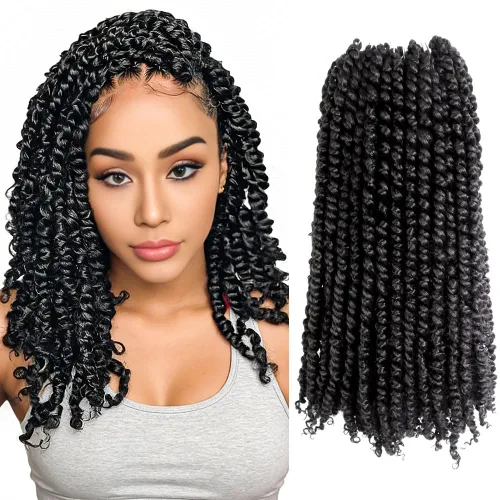Miniatura 20 de Pelo Passion Twist de 8 pulgadas, trenzas de ganchillo pretrenzadas, paquetes de 8 paquetes (1B/negro natural)