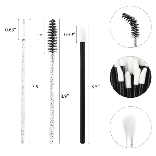 Miniatura 2 de Kit de suministros de extensión de pestañas de 1500 piezas, 500 varitas de rímel, 500 cepillos de labios, 500 micro hisopos negros, cepillos