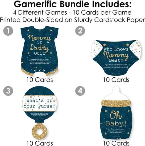 Miniatura 3 de Big Dot of Happiness Baby Boy - 4 juegos azules para baby shower - 10 cartas cada uno - Quién sabe mejor a mami, cuestionario de mamá o papá, qué