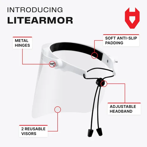 Miniatura 9 de NoCry Máscara de protección facial con diadema ajustable y 2 viseras de plástico reutilizables — Diseño abatible con bisagras de metal duraderas