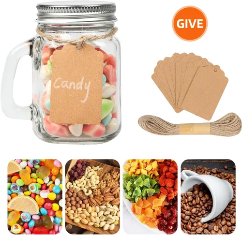Miniatura 2 de Tazas pequeñas de 4 onzas con asa, paquete de 24 mini tarros de vidrio con tapas de metal herméticas, tazas de vidrio vacías con etiqueta de regalo