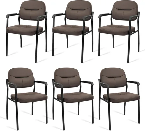 Miniatura 42 de CLATINA Sillas de recepción de espera sin ruedas, silla de invitados de cuero con brazos acolchados, modernas sillas de escritorio de oficina marrón