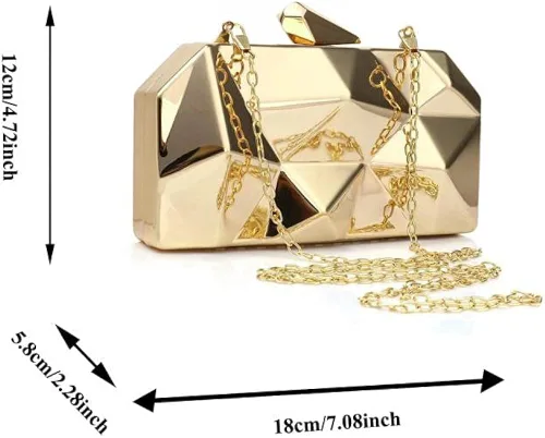 Miniatura 4 de Bolso de noche de metal con patrón geométrico de celosía para mujer, para boda, novia, graduación, bolso cruzado con cadena