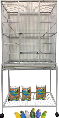 Miniatura 17 de Jaula de vuelo de loro de hierro forjado duradera de lujo para puerta delantera, puertas laterales de anidación laterales, parte inferior acrílica