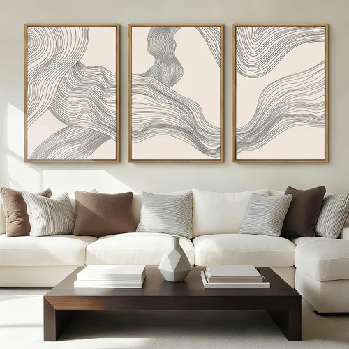 Arte de pared abstracto neutro enmarcado moderno con ondas beige para decoración de pared para baño, sala de estar, dormitorio, 16 x 24 pulgadas,