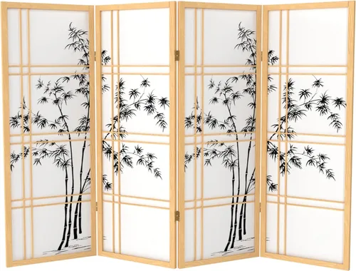 Pantalla corta Shoji de árbol de bambú de 4 pies - Natural - 4 paneles