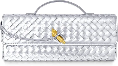 Miniatura 25 de Joryin Bolso tejido para mujer, bolso de mano de cuero tejido, bolso cruzado, bolso formal de noche, cuero vegano
