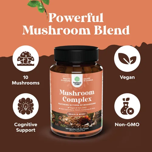 Miniatura 4 de Advanced Mushroom Complex Cápsulas – 10 cápsulas de suplemento de melena de león con Reishi, Chaga, Maitake y Shiitake para la salud cerebral apoyo