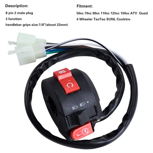 Miniatura 5 de Interruptor de Arranque Izquierdo de 3 Funciones + Interruptor de Encendido de 4 Cables con Llave y Tapa para ATV Chino Quad 4 Wheeler TaoTao SUNL