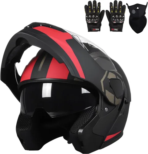 Miniatura 18 de Casco modular para motocicleta de adultos, con doble visera abatible, cara completa, aprobado por DOT para hombres, mujeres, moto, ATV, UTV, moto