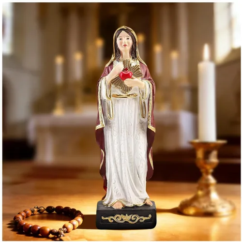Estatua católica de Virgen María de 8 pulgadas de alto, figura de la Virgen María con corazón sagrado, estatua de resina pintada a mano para sala de
