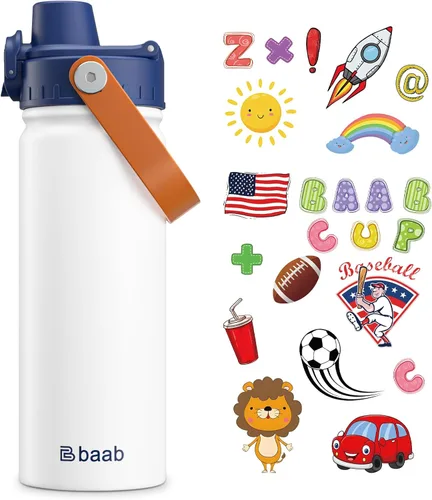 Miniatura 15 de baab Botella de Agua para Niños de 18 oz, Botella de Agua Aislada para Niños con Tapa de Boquilla Bloqueable y Calcomanías, Taza de Agua para Niños