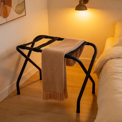 Miniatura 6 de Portaequipajes plegable, soporte de maleta de metal resistente con correas de nailon, portaequipajes plegable para habitación de invitados