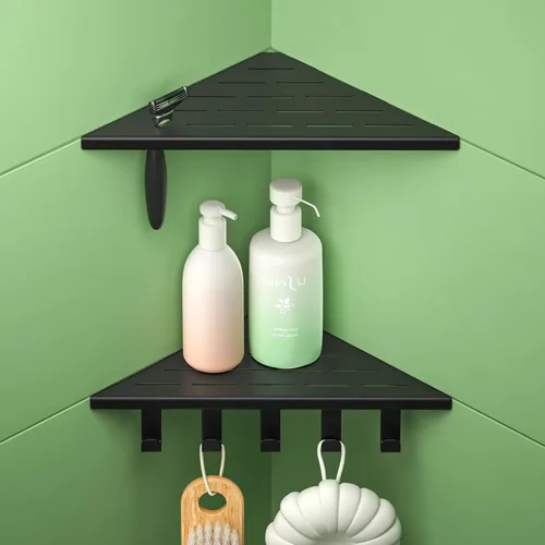 Miniatura 6 de Estante esquinero de ducha de 10 pulgadas, estantes de acero inoxidable 304 para baño, estante de lechada con ganchos para pared de azulejos