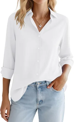 Miniatura 36 de LOMON Camisa de Botones para Mujer Tops de Primavera Verano Manga Larga Negocios Elegante Casual Blusas con Cuello Conjuntos de Trabajo Ropa