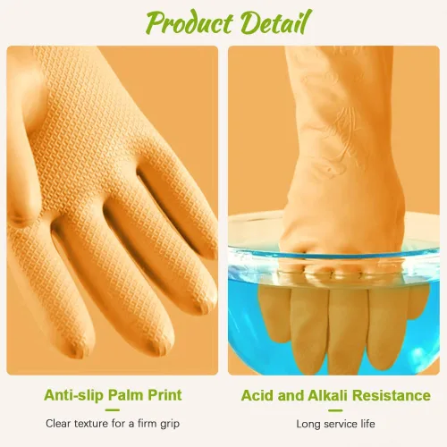 Miniatura 3 de 2 pares de guantes de goma para lavar platos, reutilizables, sin látex, guantes de cocina con forro de algodón, guantes antideslizantes e