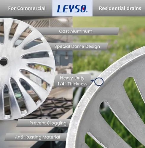 Miniatura 3 de Leyso Cubierta de drenaje de suelo de cúpula de aluminio resistente y colador de drenaje, cubierta de drenaje extraíble para exteriores, colador