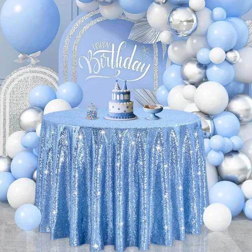 Miniatura 56 de B-COOL Mantel de lentejuelas de 60 x 102 pulgadas, mantel de cumpleaños rectangular azul bebé, brillante, duradero, boda, fiesta, restaurante