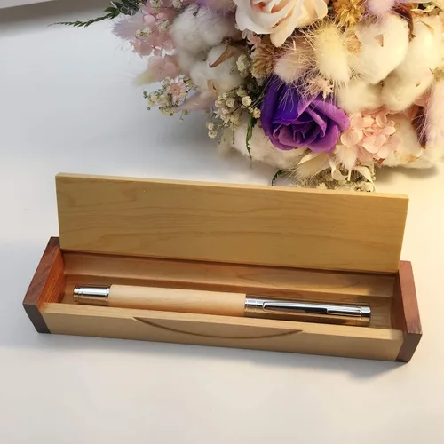 Miniatura 5 de LACHIEVA LUX Juego de bolígrafos de madera de arce natural, bolígrafo de madera de primera calidad con repuesto Schneider alemán, instrumento