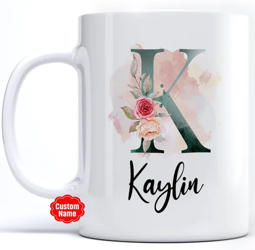 Miniatura 14 de PREZZY Taza personalizada con letra N con inicial, monograma personalizado, taza de café floral, regalos para mujeres, hombres, familiares, amigos