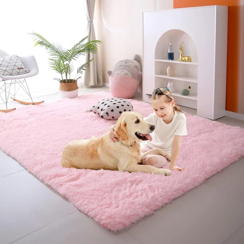 Miniatura 41 de Alfombras para dormitorio de niñas sala de estar: alfombra de área peluda de 5 x 7 para sala de juegos de niños, alfombra peluda de felpa pastel