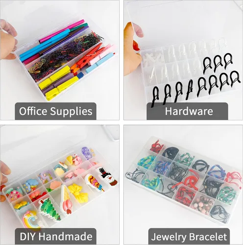 Miniatura 5 de OALCQ Caja organizadora de plástico de 24 rejillas con divisores, caja organizadora de cuentas para manualidades, caja organizadora de aretes