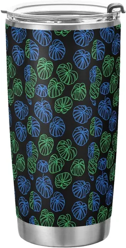 Plant Green Monstera Deliciosa Stainless Steel vacuum insulated water bottle with Straw Leak Resistant Flip travel coffee mug for outdoor reusable