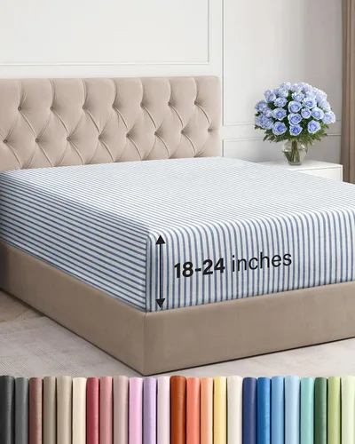 Miniatura 121 de Sábana bajera ajustable extra profunda tamaño completo – Sábana bajera individual de lujo para hotel únicamente – Se adapta fácilmente a colchones