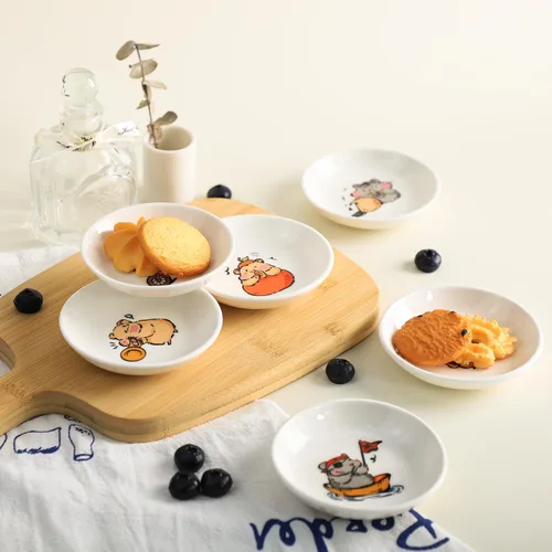 Miniatura 6 de SOCOSY Platos de cerámica súper lindos con animales de dibujos animados, platos de condimentos, pequeños tazones para alimentación de gatos, perros
