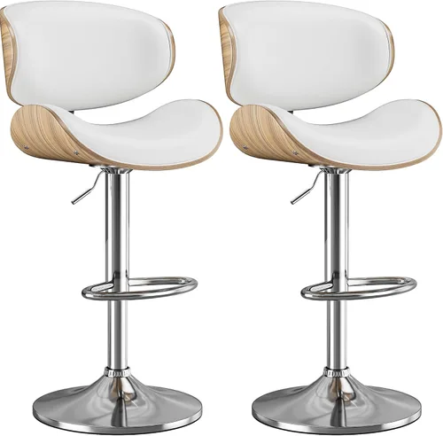 Miniatura 37 de Taburetes de bar, taburetes de bar giratorios ajustables para isla de cocina, sillas de barra de cuero moderno de mediados de siglo de altura