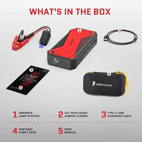 Miniatura 7 de DBPOWER Arrancador de coche portátil Peak 1600A 18000mAh (hasta 7.2 gasolina, motores diésel de 5.5L) con puerto de carga inteligente, pantalla LCD