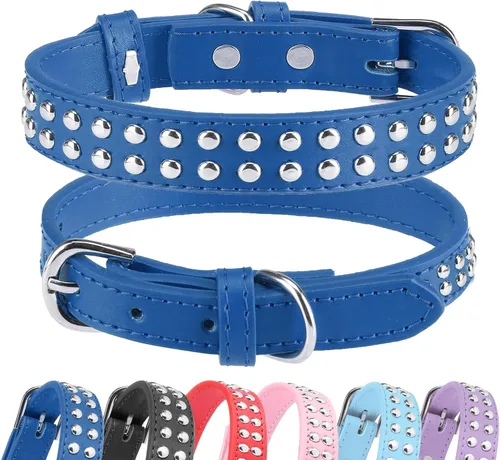 Miniatura 8 de BINGPET Collar de cuero ajustable para perro, collar duradero con tachuelas, con hebilla de metal y anillo en D para perros pequeños, medianos