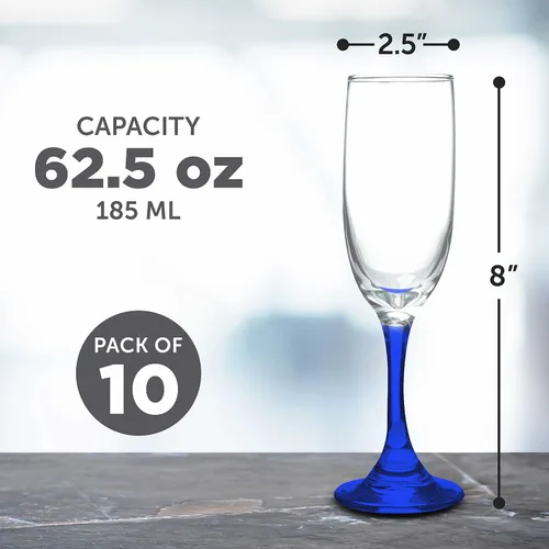 Miniatura 5 de DISCOUNT PROMOS Premiere - Juego de 10 copas de champán de 6.25 onzas, paquete a granel, elegantes vasos para bodas, eventos y regalos Blanco - Azul