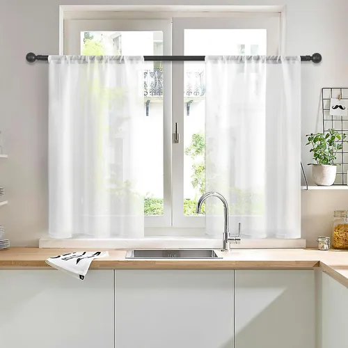Miniatura 41 de MRTREES Cortinas transparentes de Aqua Blue, para cocina, de 36 pulgadas de longitud, cortinas transparentes de gasa con filtro de luz, cortinas