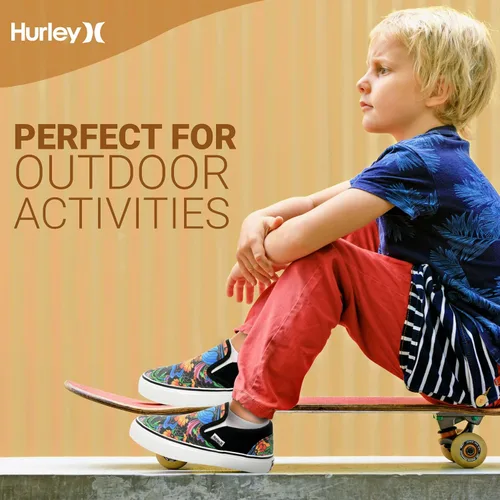 Miniatura 7 de Hurley Zapatos deportivos de lona sin cordones para niños, zapatos deportivos de corte bajo para niños y niñas, tenis casuales
